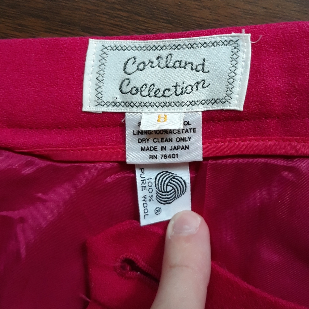 80s Cortland Collection Hot Pink 100% Wool Midi Skirt Size 8 Colorful Bright Fun